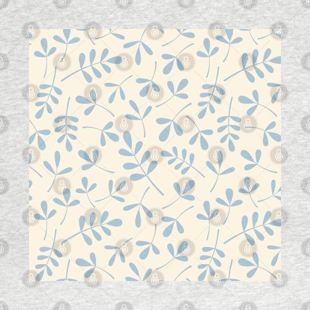 Assorted Leaf Silhouettes Blue on Cream by NataliePaskell